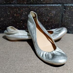 J CREW FLATS CECE BALLET METALLIC PLATINUM SILVER SHIMMER SHOES